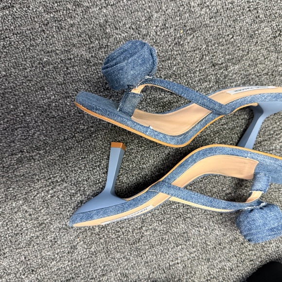 Steve Madden Denim Blue Heels with Floral Accent - Picture 3 of 5